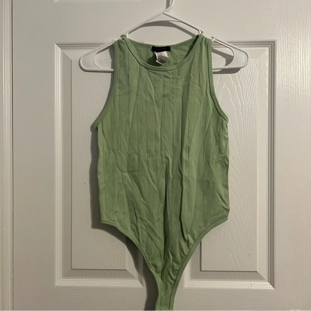 Forever 21 Ribbed Sleeveless Crew Neck Classy Basic Light Green Bodysuit